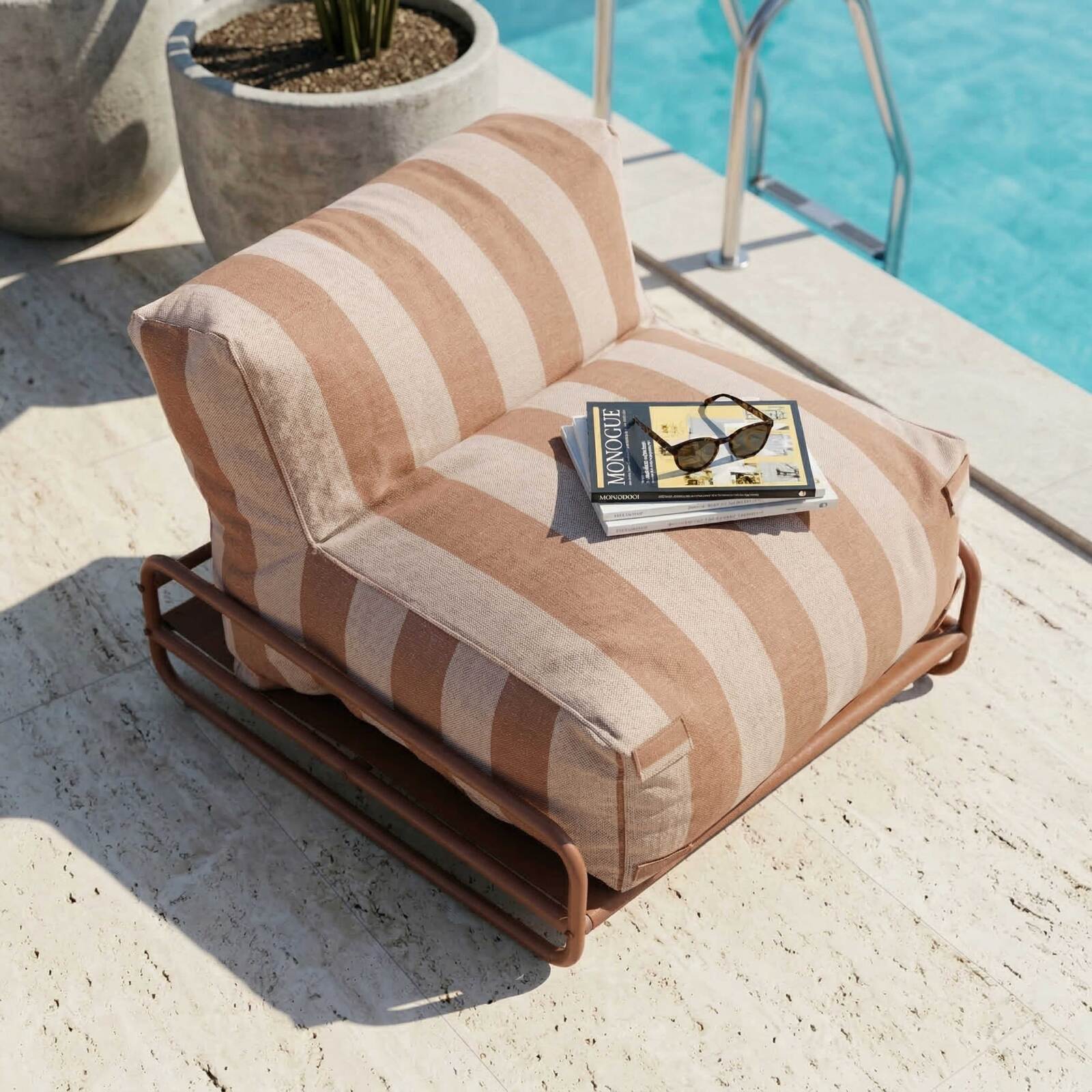 Mixi - Chauffeuse terracotta rayée avec structure Oviala