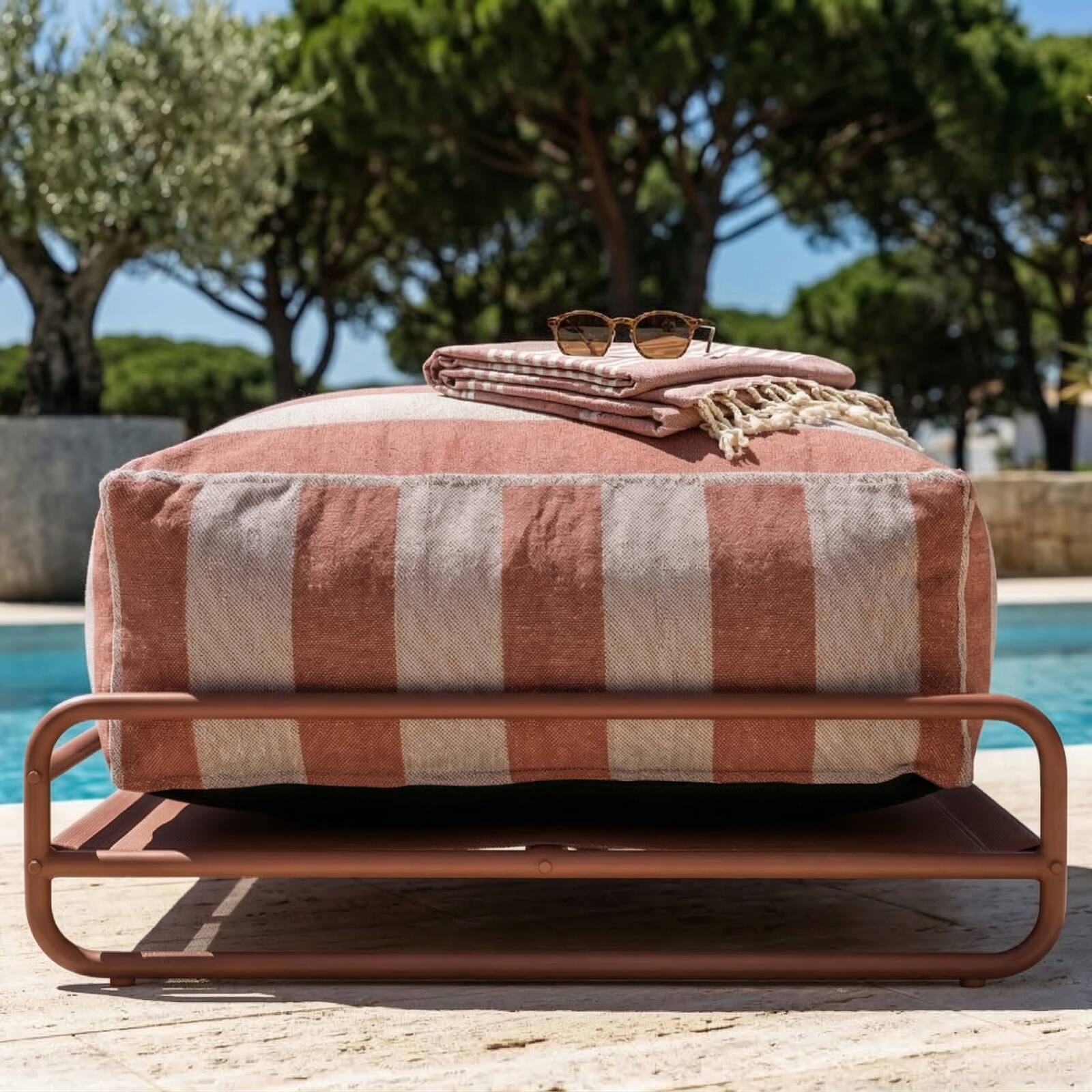 Mixi - Pouf rayé modulable avec structure Oviala